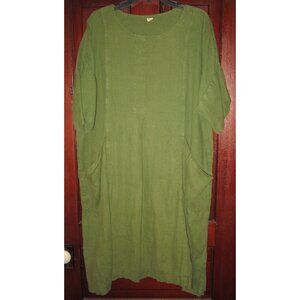 Linenbee XL XXL 1X Tunic Dress 100% Linen Oversized Pockets Green Lagenlook Soft